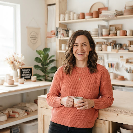 Sarah Jenkins in her local ceramics studio